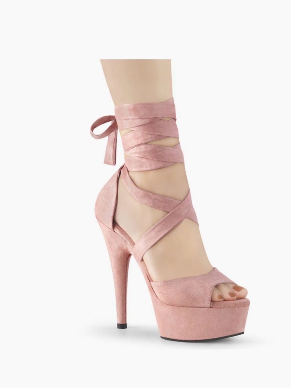Delight 679 Baby Pink Tie Up Ankle Wrap 6" High Heels Platform Shoe Size 14